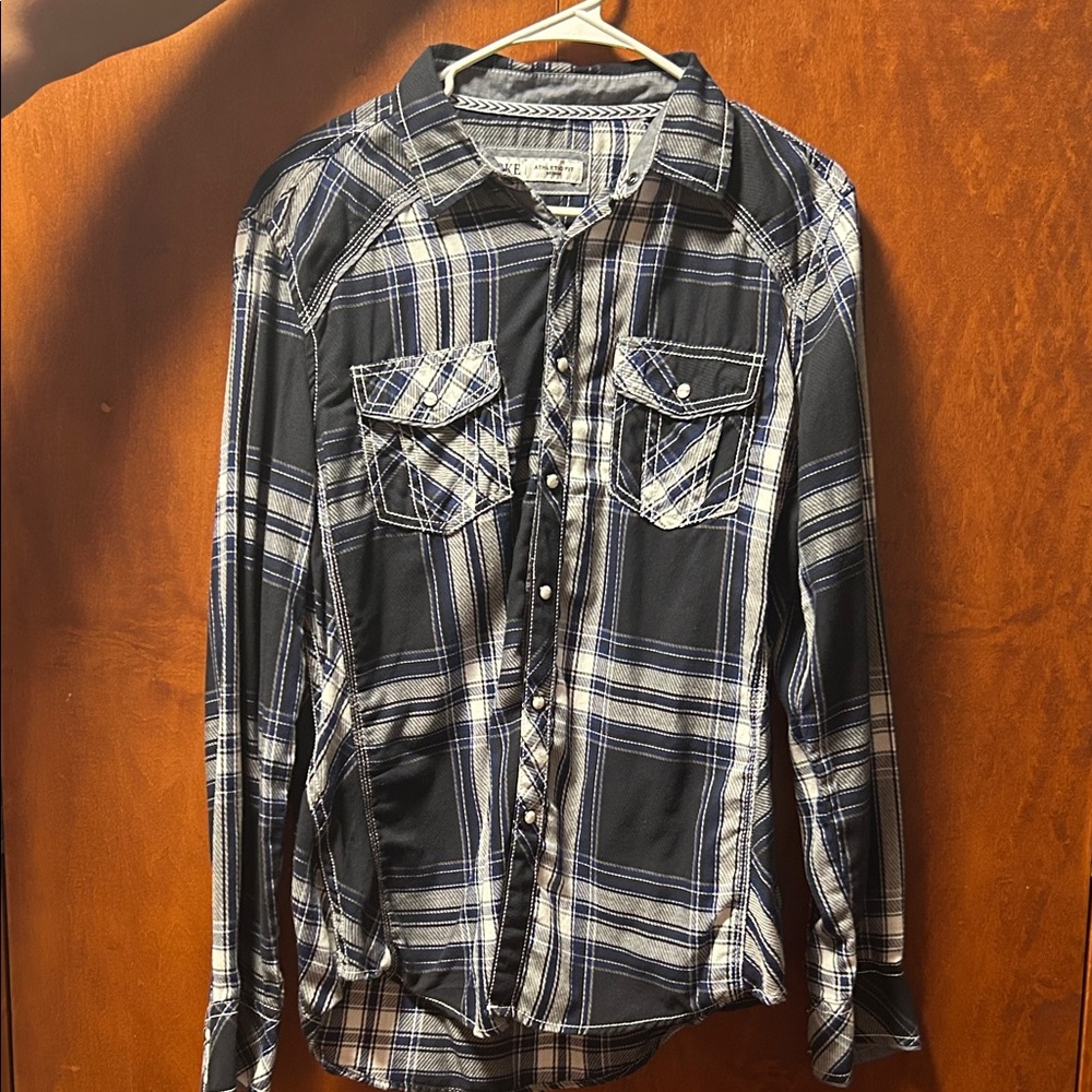 BKE Navy and White Plaid Button Down Shirt
